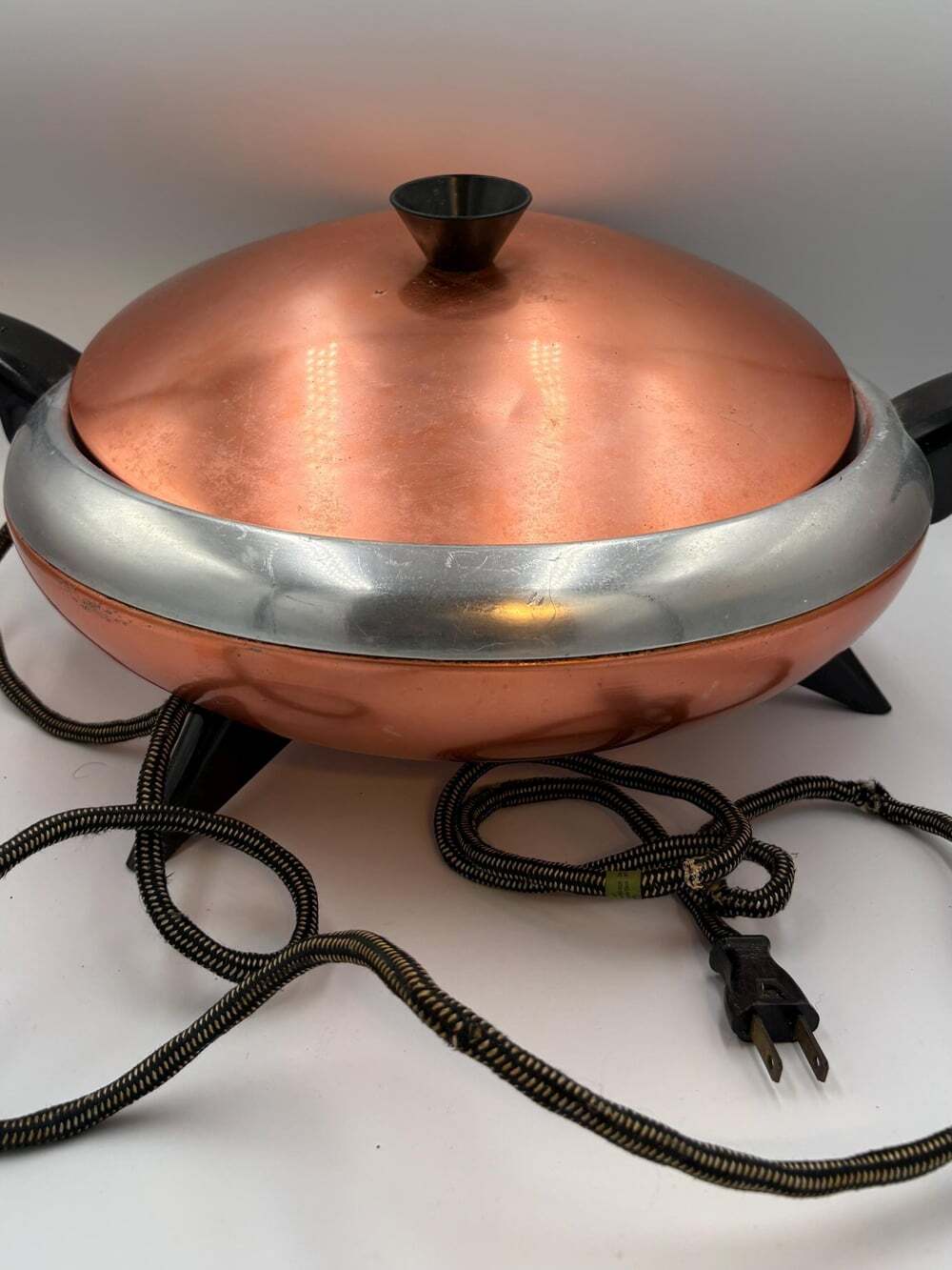 Vintage Mid-Century Copper Electric Skillet Chafing Dish - Warming Tray Fry Pan